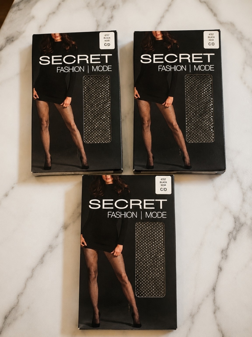 Bundle of 3 Secret Fashion Black Patterned Tights C/D New in Package
